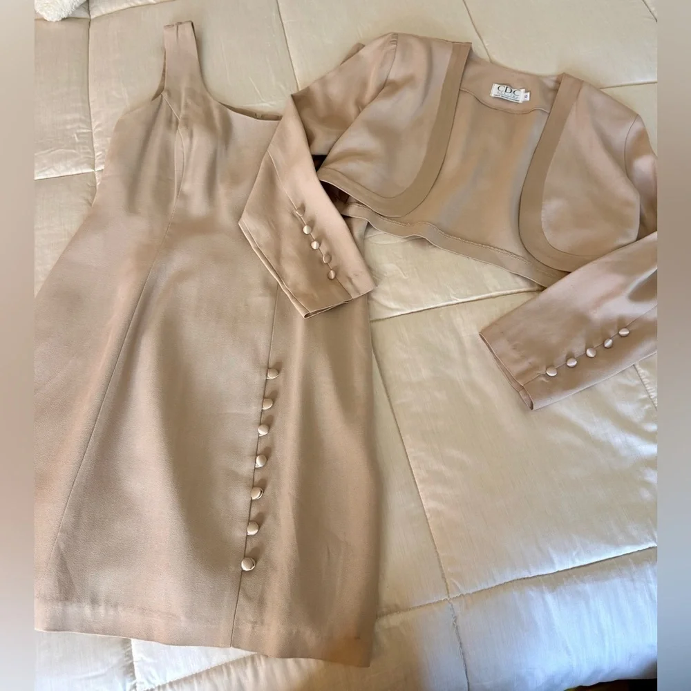 Vintage 90’s CDC Caren Desiree chic mini sleeveless dress cropped jacket 6 P